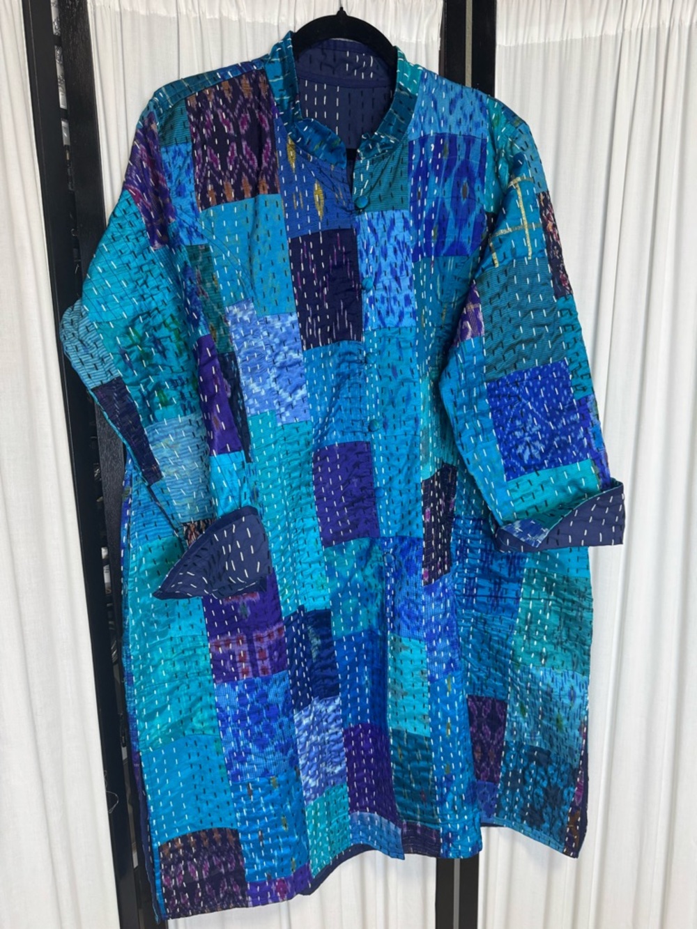 Gorgeous handmade quilted Kantha reversible cotton duster